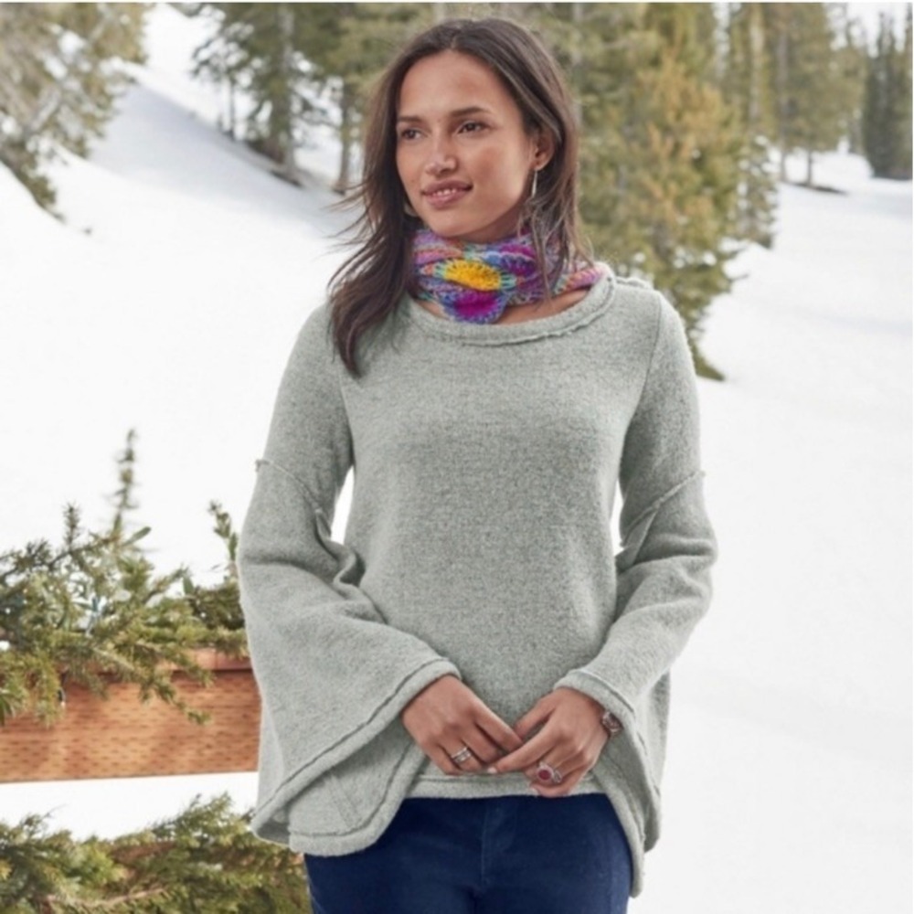 SUNDANCE Mountain Retreat Wool Blend Wide Bell Sleeve Sweater Gray Size M Boho